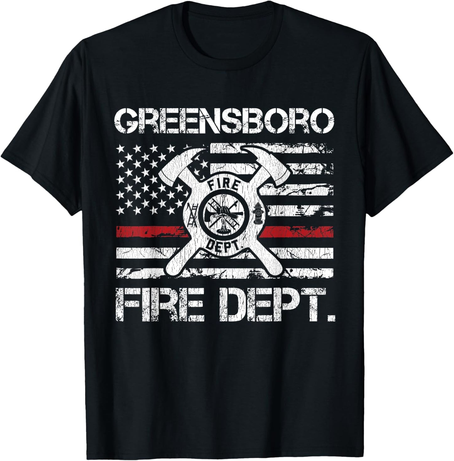 Greensboro North Carolina Fire Department Thin Red Line T-Shirt - T-Shirt | Black