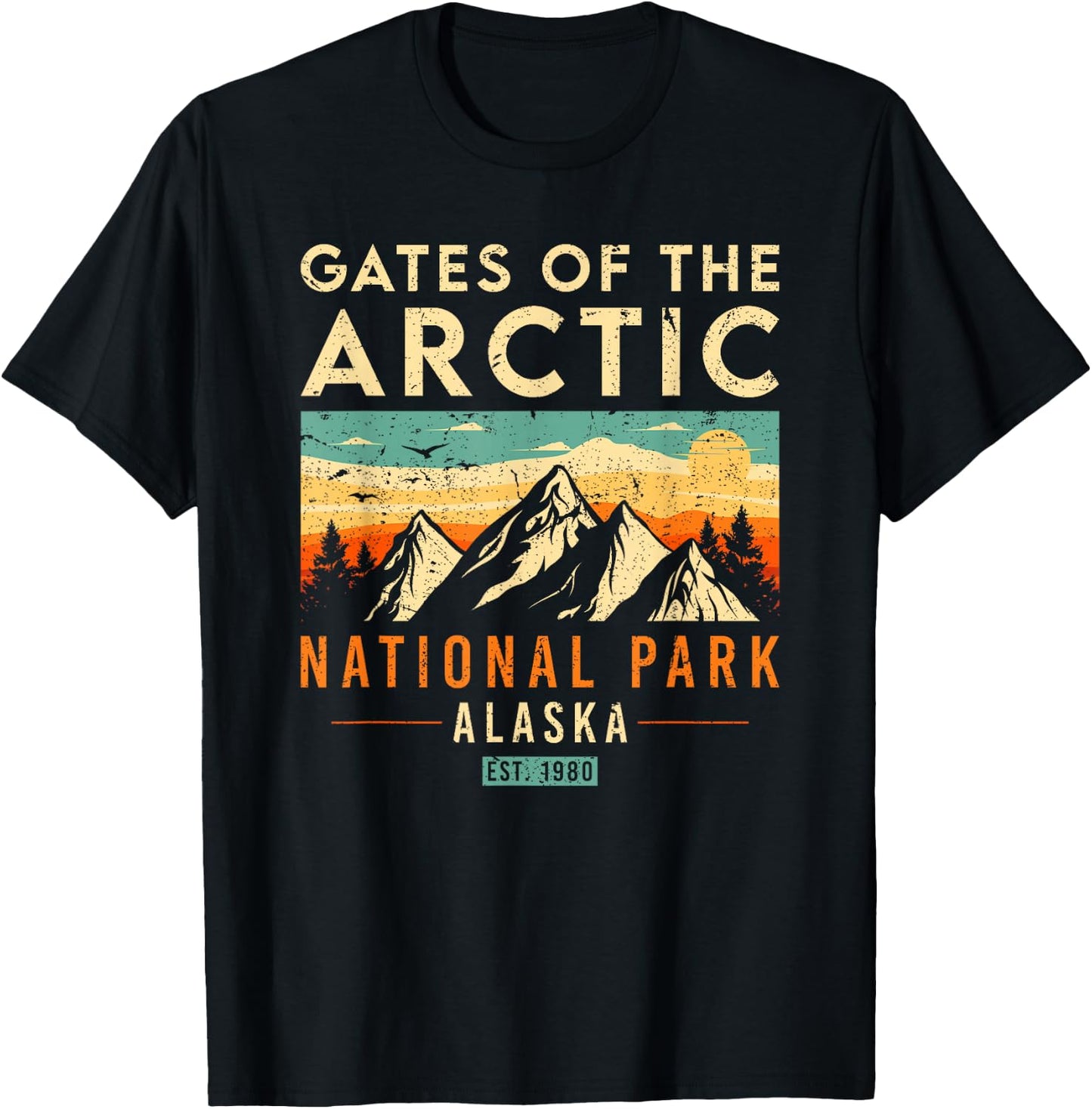 Gates Of The Arctic Est. 1980 Retro Alaska National Park T-Shirt - T-Shirt | Black