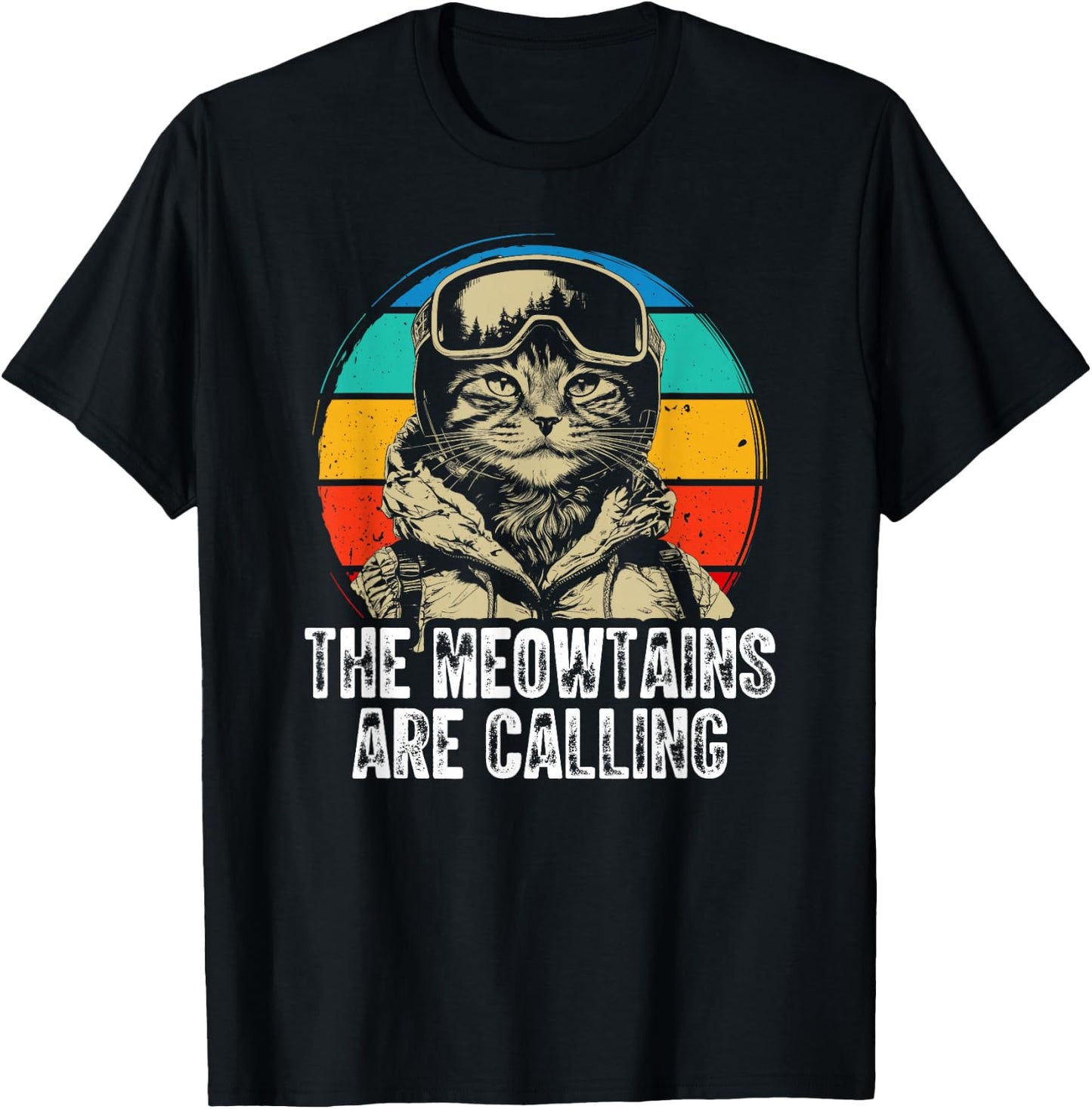 Funny Skiing Cat Gift Snowboarder Accessories The Meowtains Are Calling Cat Goggle Design -Adults Kids Black Short Sleeve S T-Shirt - T-Shirt | Black
