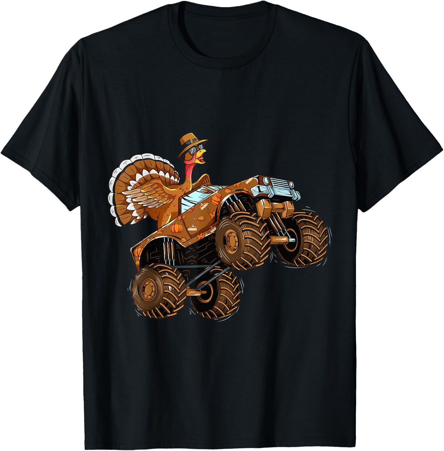 Thanksgiving Turkey Riding Monster Truck For Boys Girls Kids T-Shirt - T-Shirt | Black