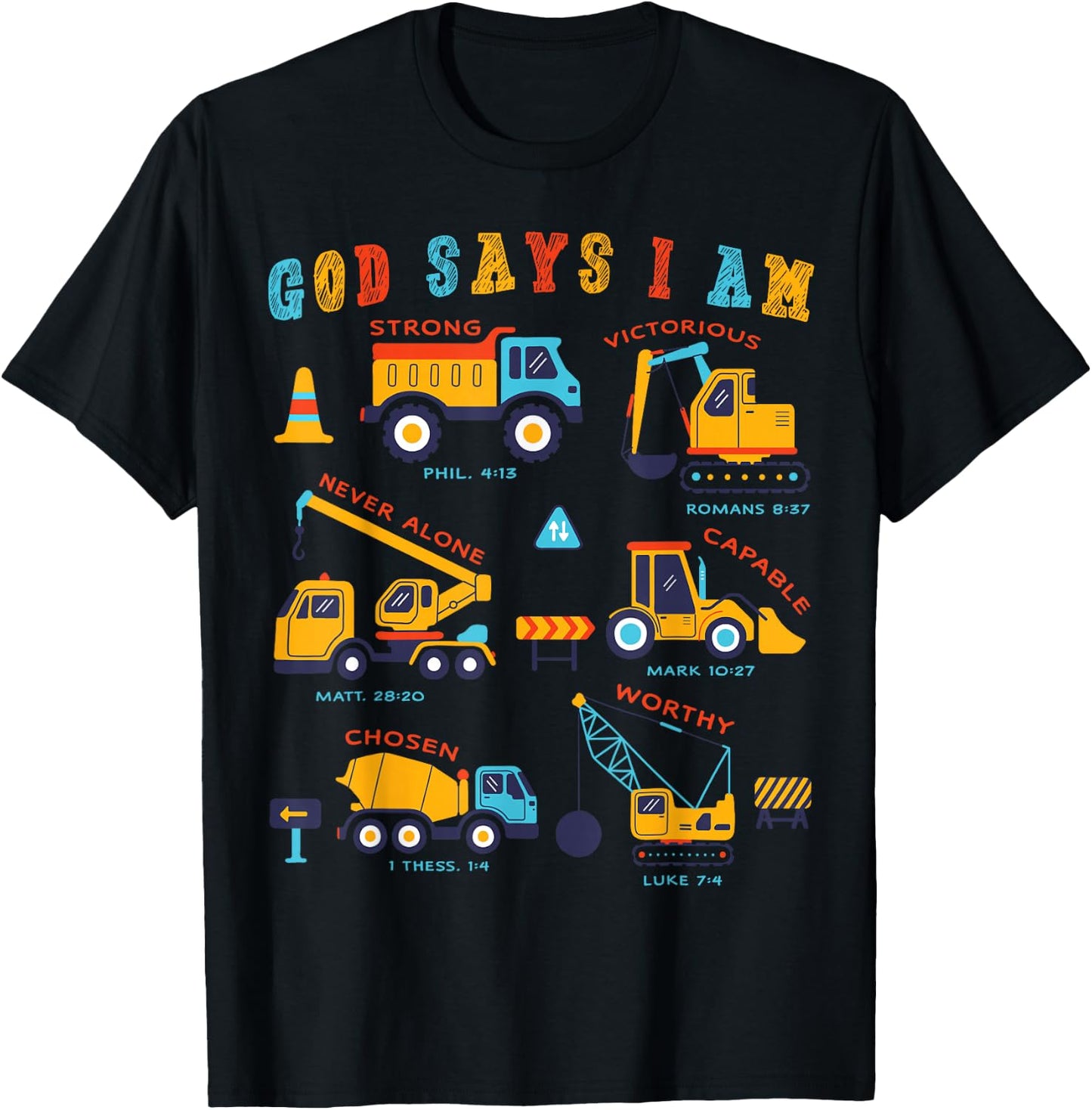 Toddler Kids God Says I Am Construction Bible Verse Truck T-Shirt - T-Shirt | Black