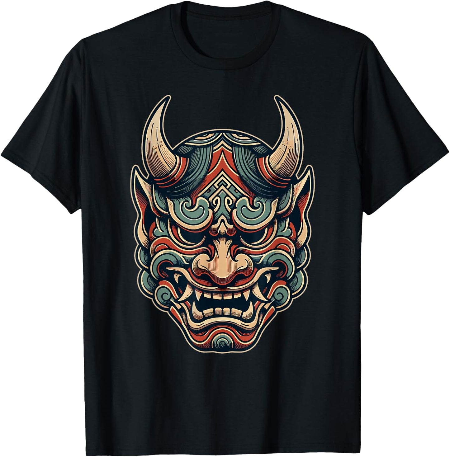 Hannya Oni Mask Devil Yokai Japanese Demon Oni Mask T-Shirt - T-Shirt | Black