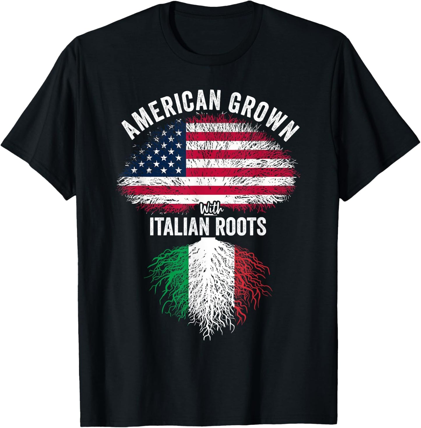 American Grown With Italian Roots USA Italia Flag T-Shirt - T-Shirt | Black