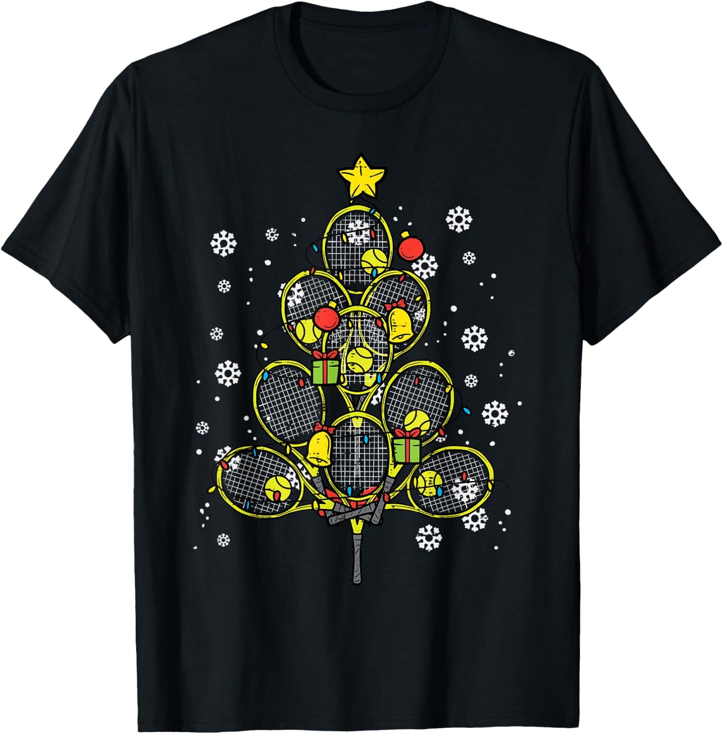 Tennis Christmas Tree Xmas Player Boys Girls Men Women Kids T-Shirt - T-Shirt | Black