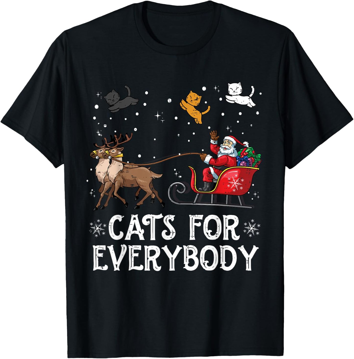 Cats For Everybody Christmas Cat Funny Xmas Women Santa T-Shirt - T-Shirt | Black