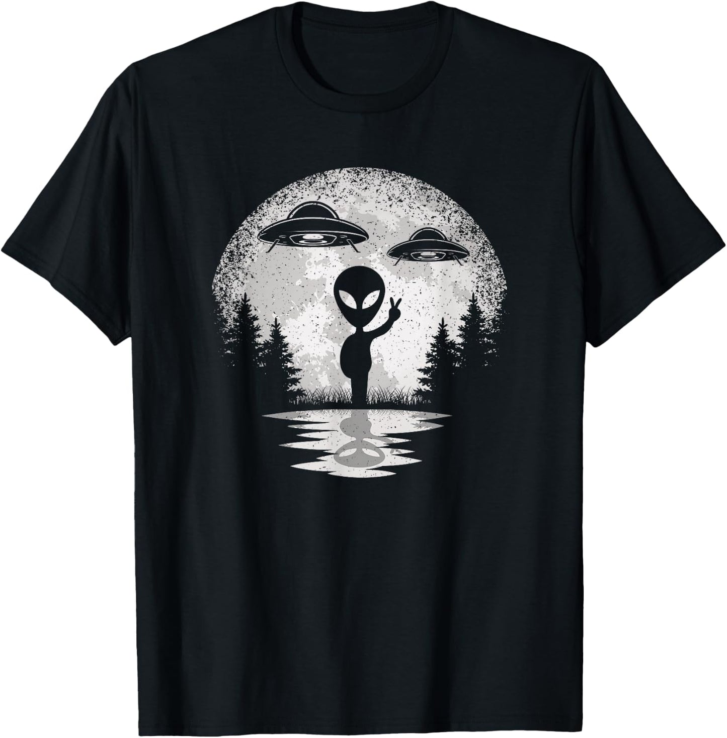 Alien Moon Space UFO Extraterrestrial Vintage Men Women Kids T-Shirt - T-Shirt | Black