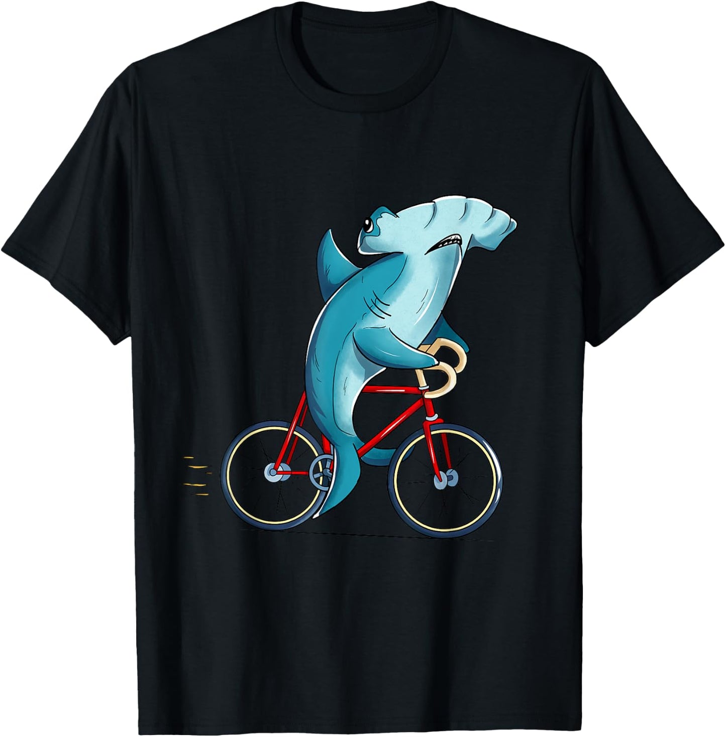 Hammerhead Shark Riding Bicycle Cute Biker T-Shirt - T-Shirt | Black
