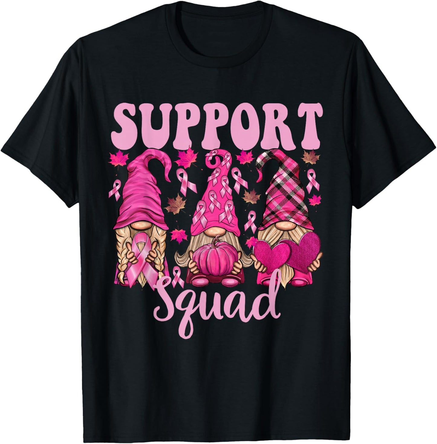 Breast Cancer Shirts Gnomes Support Squad Gnomies T-Shirt - T-Shirt | Black