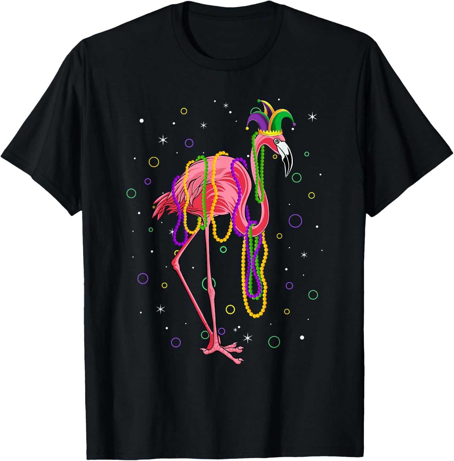 Jester Flamingo & Beads Mardi Gras Fat Tuesday Parade Girls T-Shirt - T-Shirt | Black