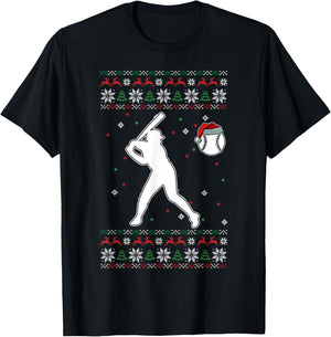 Baseball Player Christmas Cool Ugly X-Mas Pajama Boys Kids T-Shirt - T-Shirt | Black