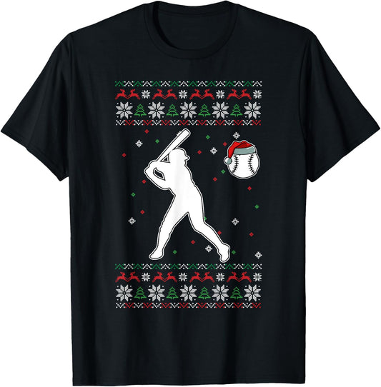 Baseball Player Christmas Cool Ugly X-Mas Pajama Boys Kids T-Shirt - T-Shirt | Black