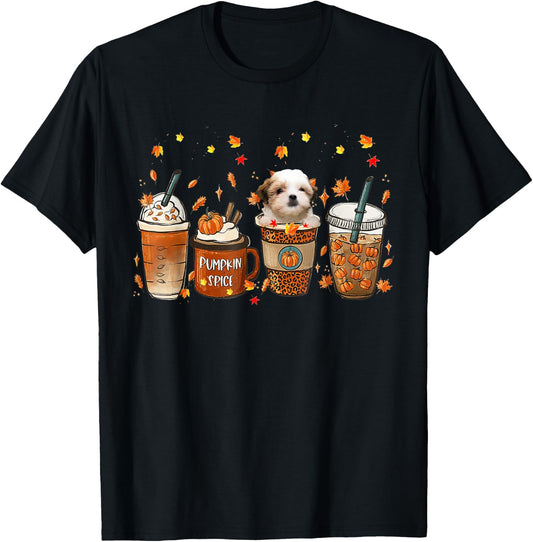 Teddy Bear Dog Fall Coffee Pumpkin Spice Latte Iced Autumn T-Shirt - T-Shirt | Black