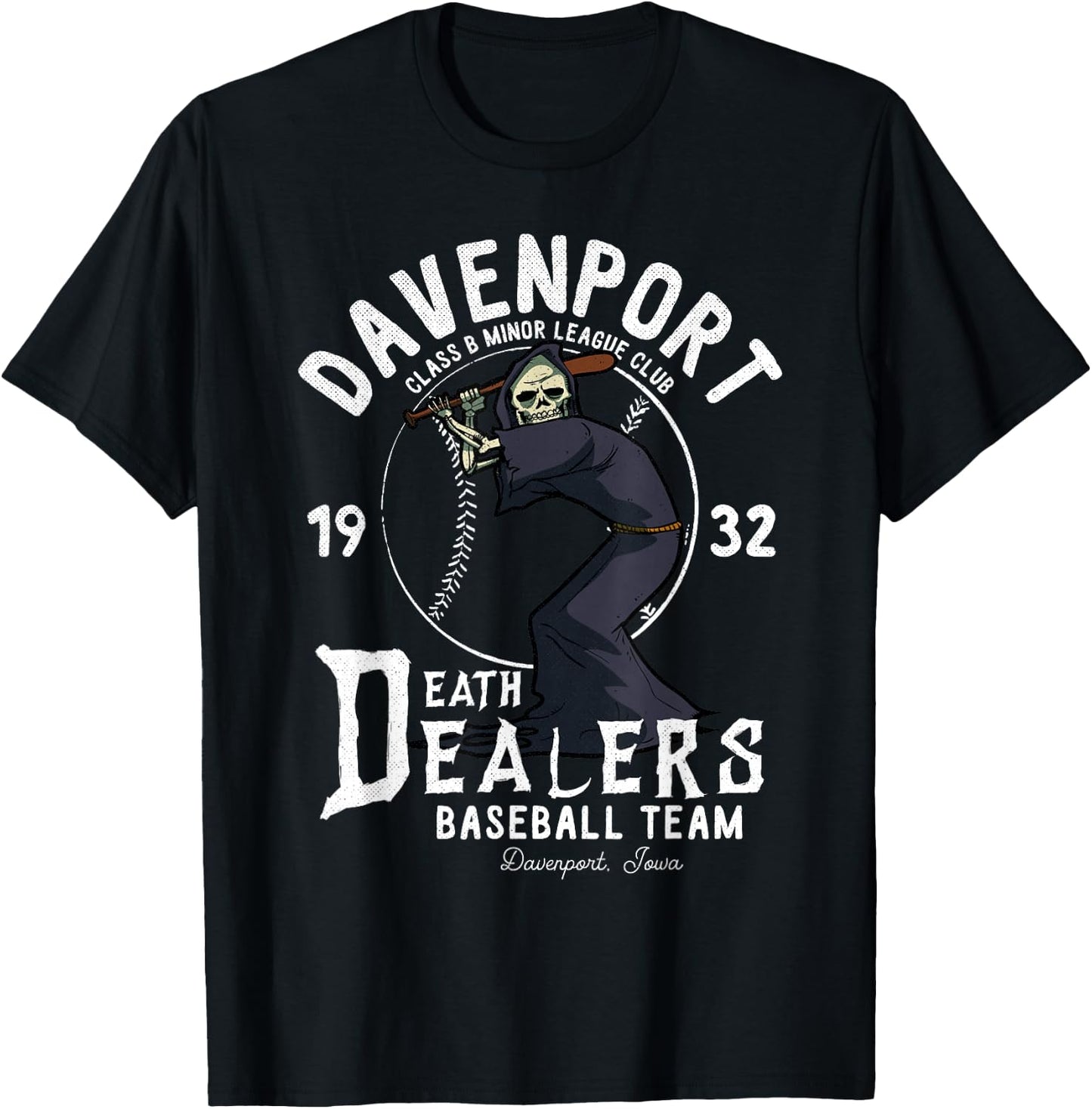 Davenport Death Dealers Retro Minor League Baseball Team T-Shirt - T-Shirt | Black