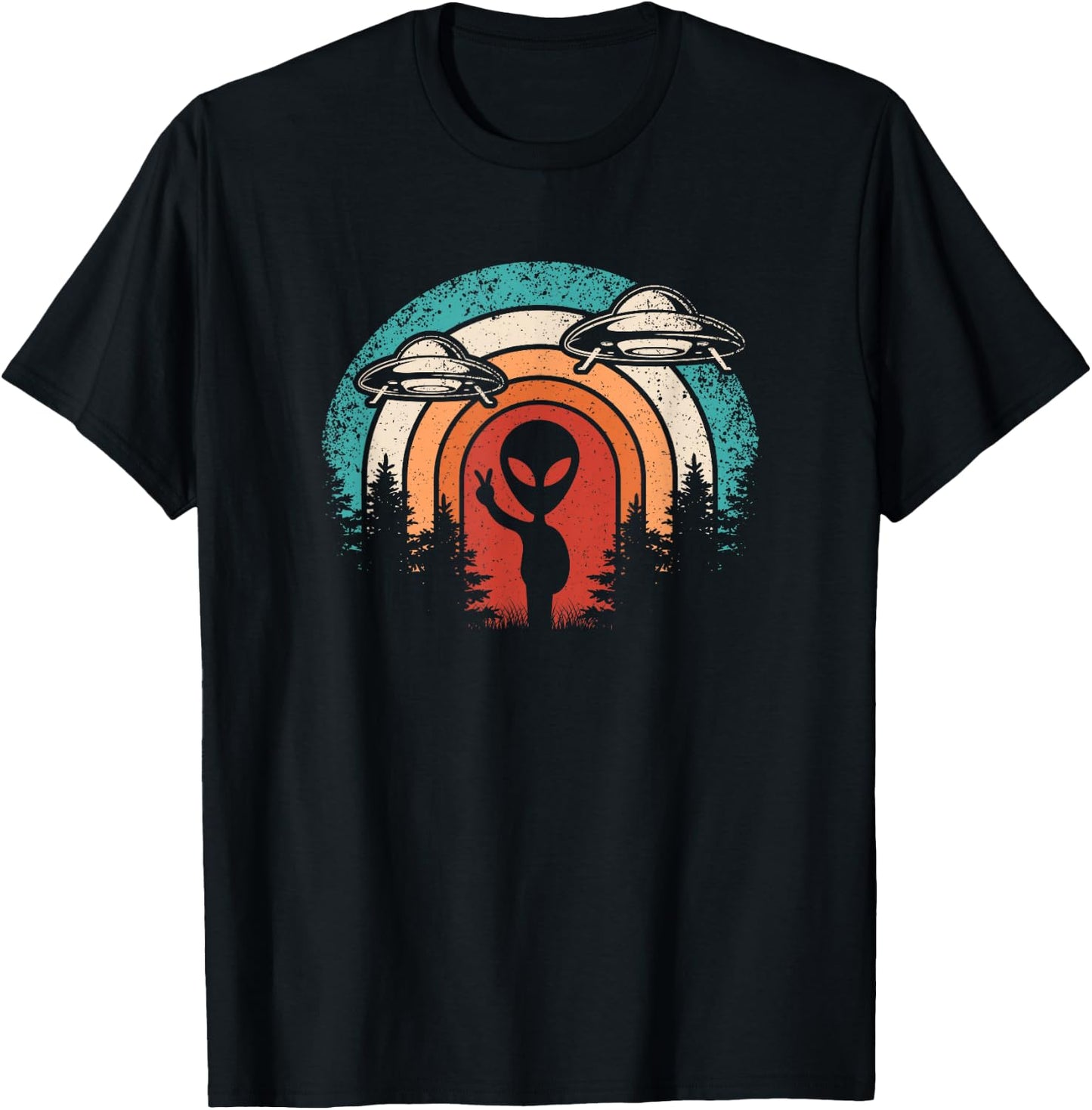 Funny Retro Alien UFO Space Extraterrestrial Men Women T-Shirt - T-Shirt | Black