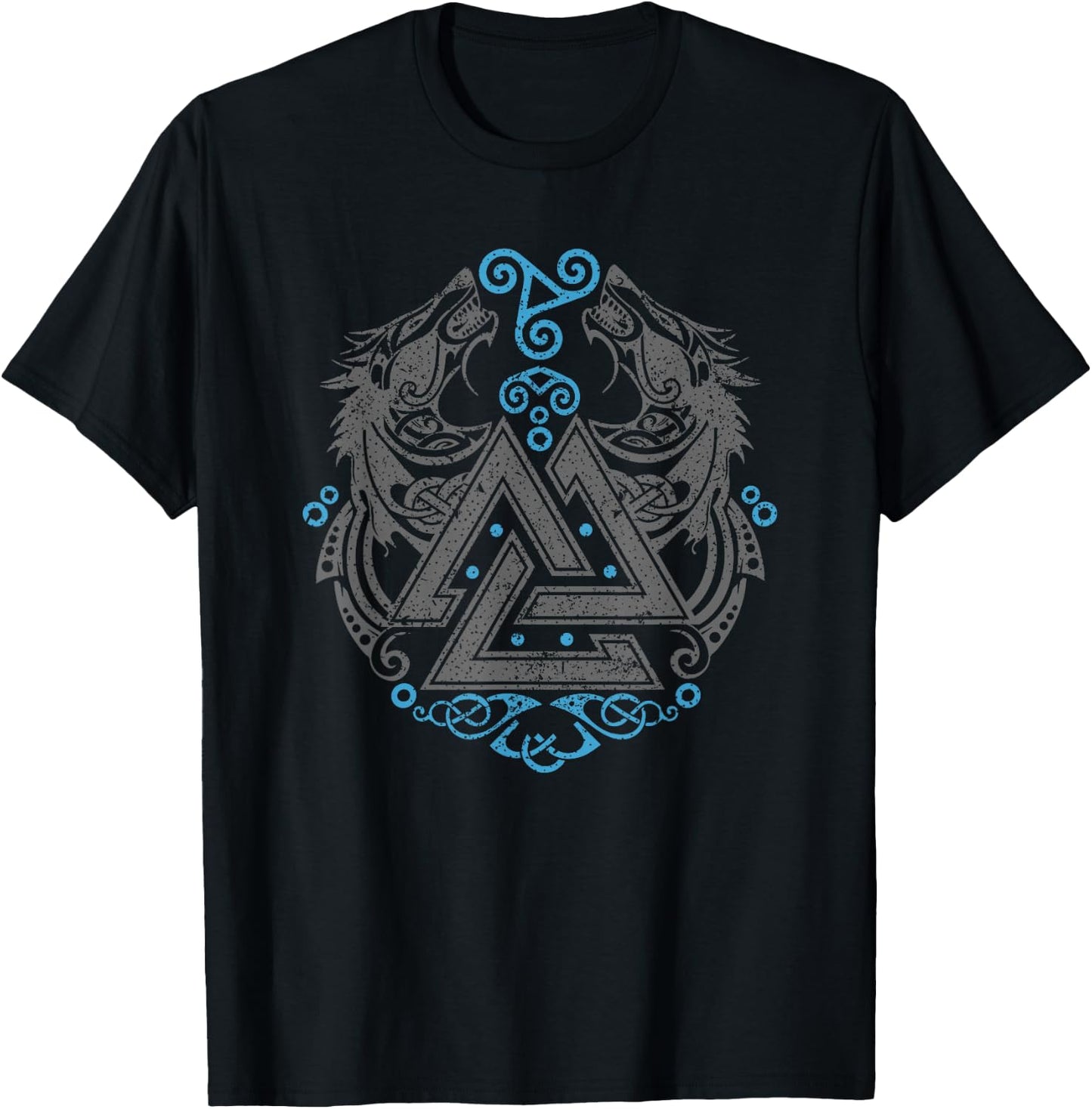 Walhalla Wolf Wolves Odins Runes Valknut Symbol Viking T-Shirt - T-Shirt | Black