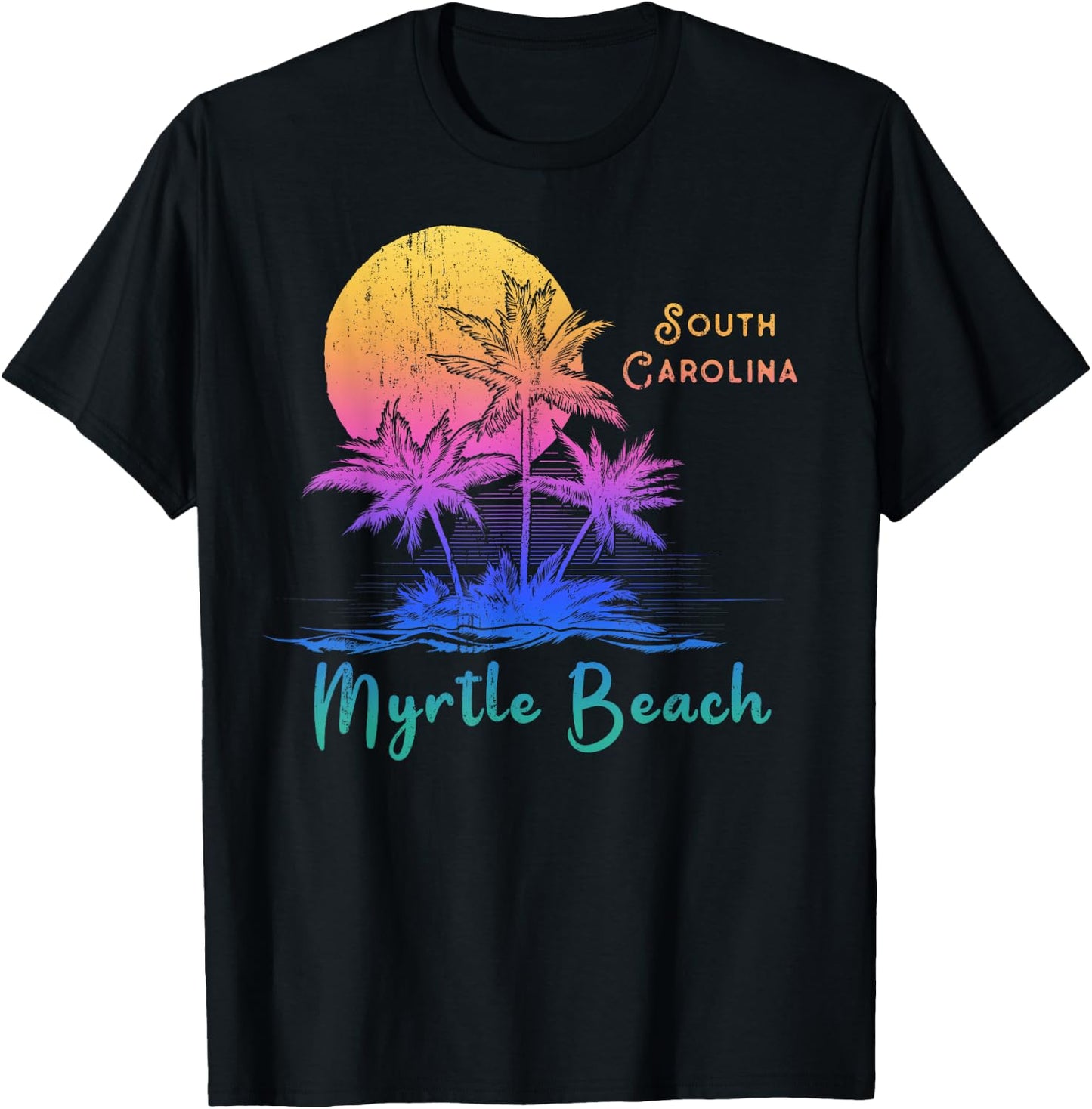 Myrtle Beach Palmetto Tree South Carolina Vacations Camping T-Shirt - T-Shirt | Black