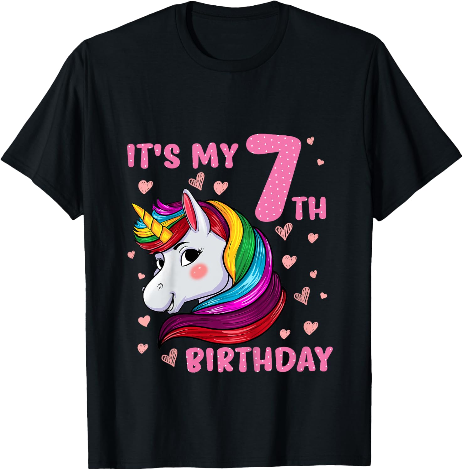 Unicorn Girl 7 Birthday Unicorn It's My 7th Birthday T-Shirt - T-Shirt | Black