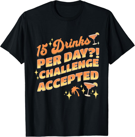 The Vacation Station Apparel Co. Funny Cruise Group Drink Package Challenge Accepted Black T-Shirt - T-Shirt | Black