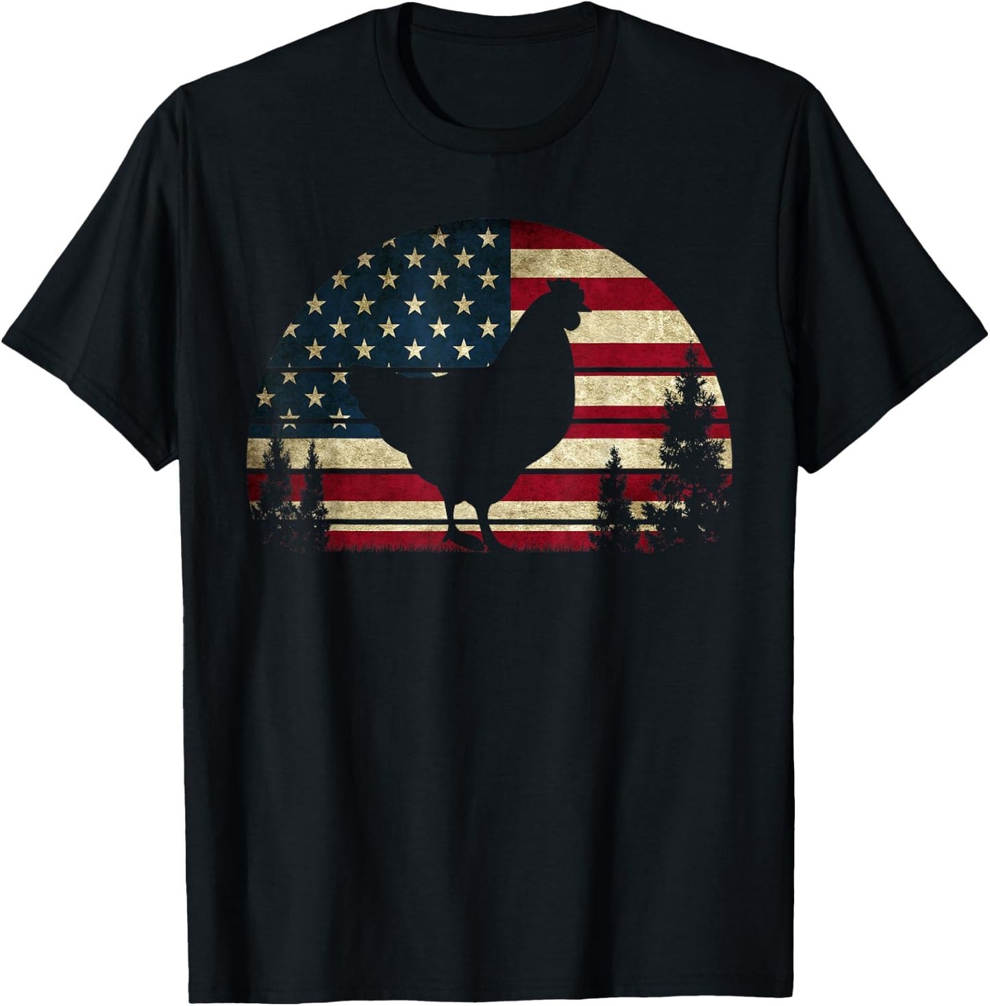 4th Of July Patriotic Chicken American USA Flag Chicken Love T-Shirt - T-Shirt | Black