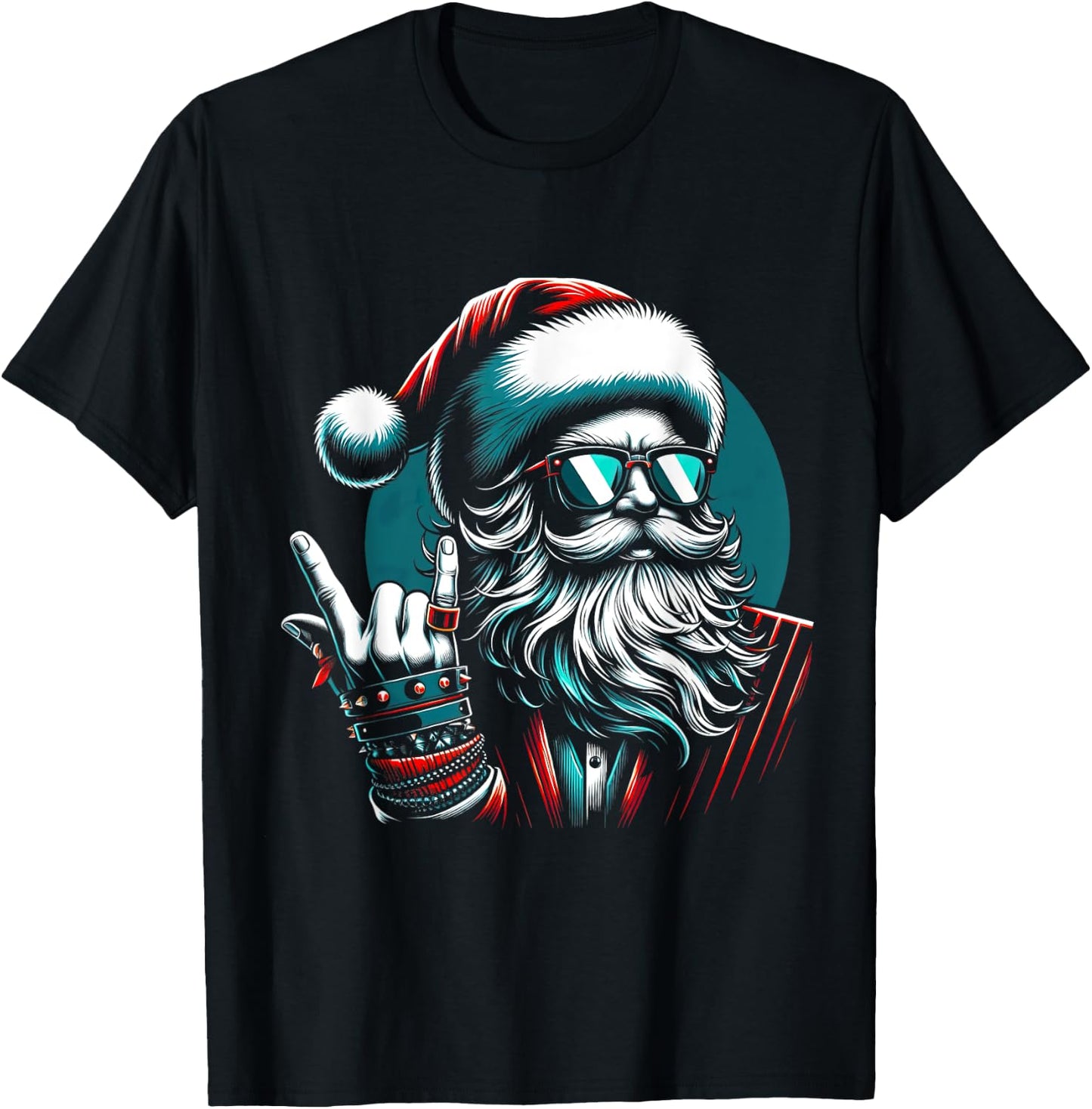 Punk Santa Rock N Roll Emo Heavy Metal Christmas T-Shirt - T-Shirt | Black