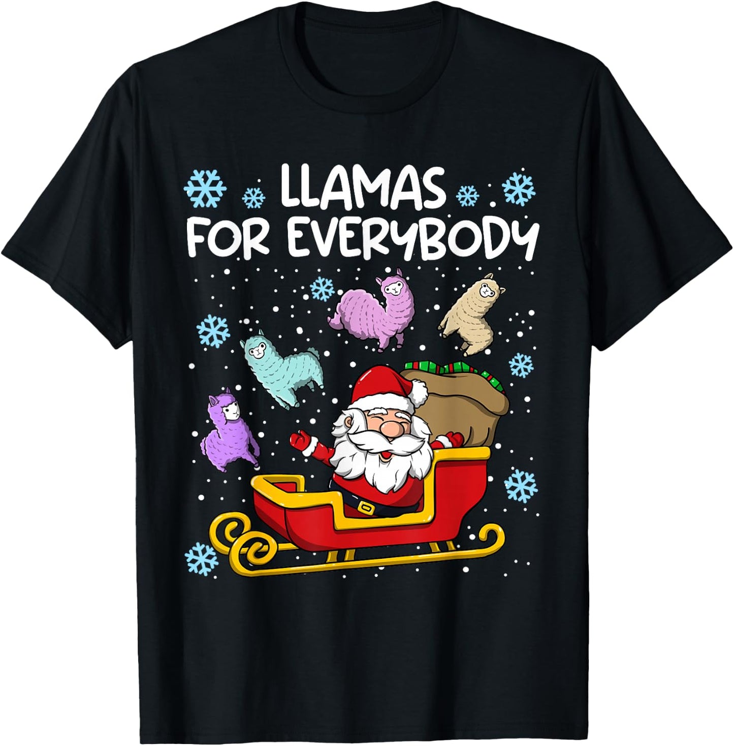 Llamas for Everybody Santa Sled Funny Christmas Llama T-Shirt - T-Shirt | Black