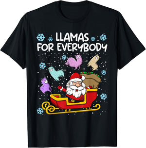 Llamas for Everybody Santa Sled Funny Christmas Llama T-Shirt - T-Shirt | Black