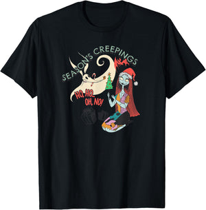 Amazon Essentials Men's Nightmare Before Christmas Sally and Zero Season’s Creepings , Grey Graphic Print, Small T-Shirt - T-Shirt | Black