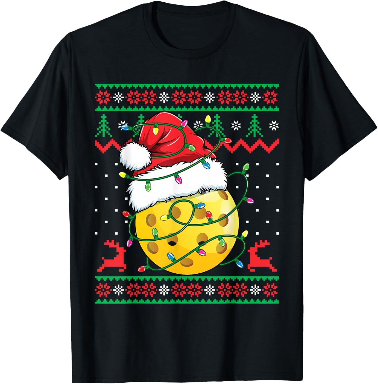 Funny Pickleball Ugly Christmas Sweater Xmas T-Shirt - T-Shirt | Black