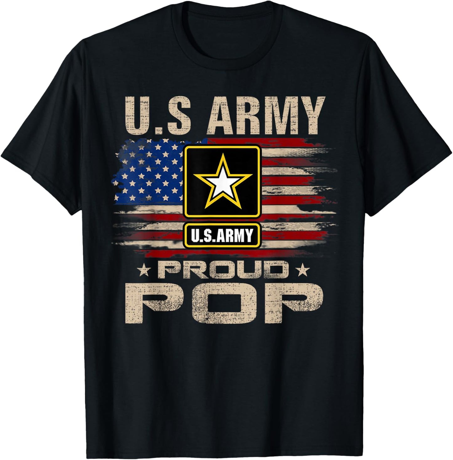 Vintage U.S Army Proud Pop With American Flag T-Shirt - T-Shirt | Black