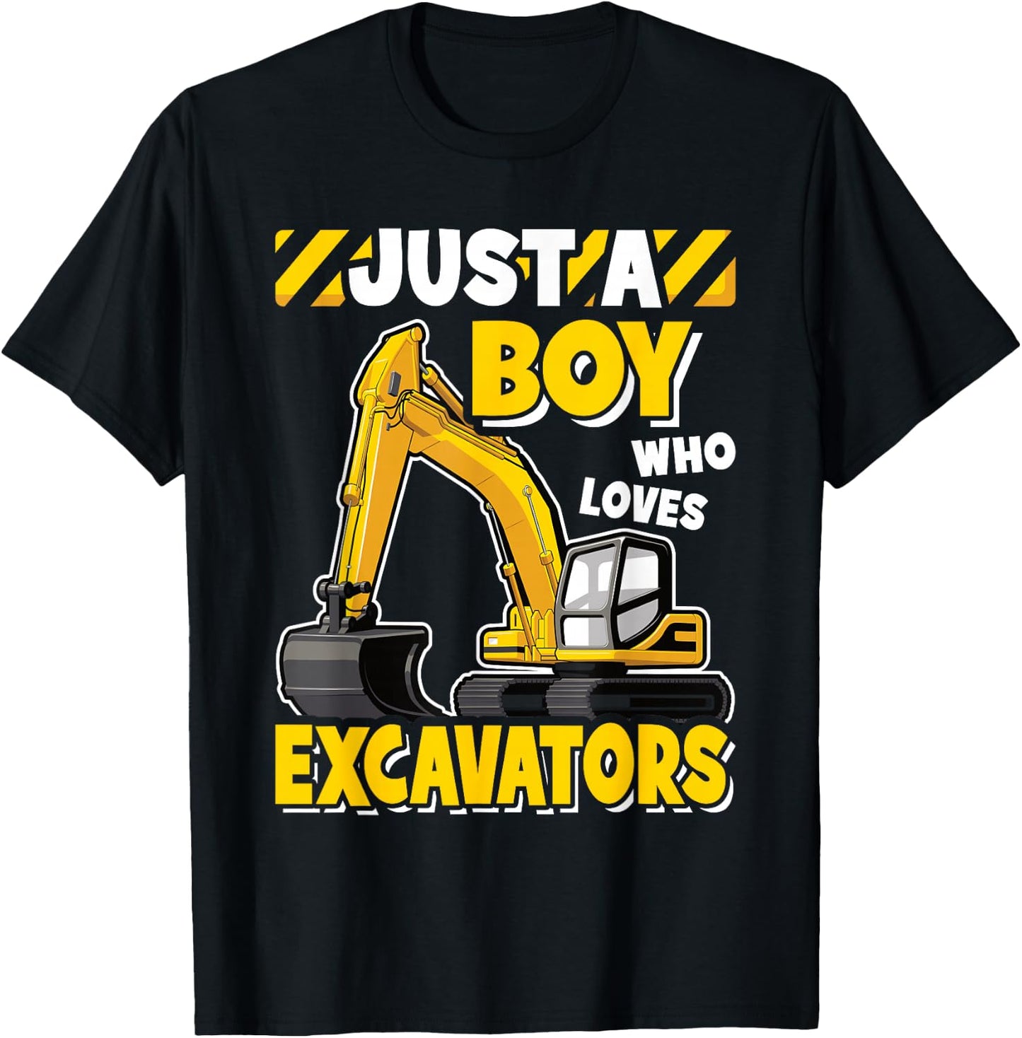 Just A Boy Who Loves Excavators Kids Construction Vehicle T-Shirt - T-Shirt | Black