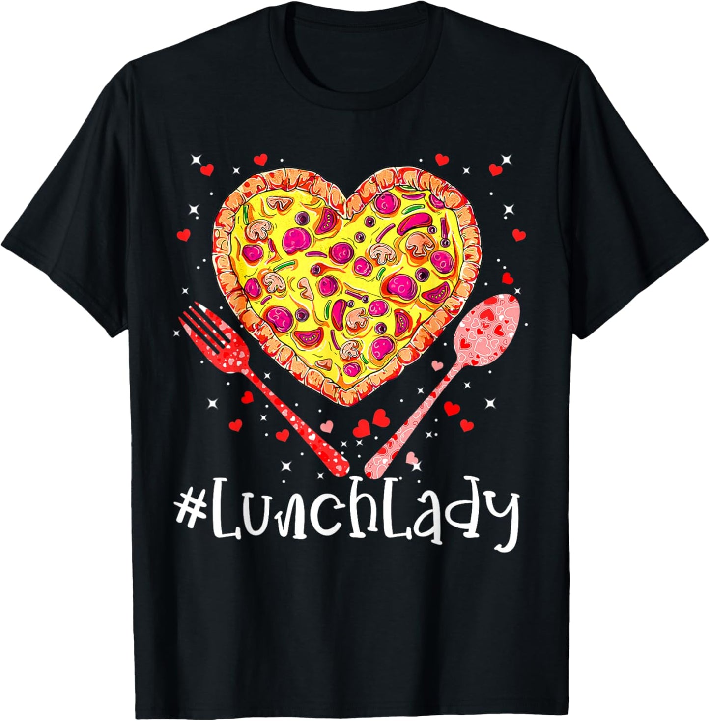 Most Likely To Christmas Be On The Nice Pizza Lunch Lady Funny Pink Heart Happy Valentine's Day 2023 for Couples, Valentine's Day Celebrators, -Adults, Short Sleeve, Black, Small T-Shirt - T-Shirt | Black