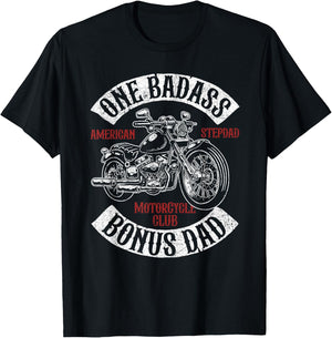 One Badass Bonus Stepdad Biker Motorcycle Step Dad Gift T-Shirt - T-Shirt | Black