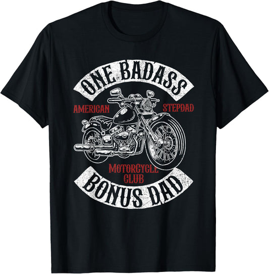 One Badass Bonus Stepdad Biker Motorcycle Step Dad Gift T-Shirt - T-Shirt | Black