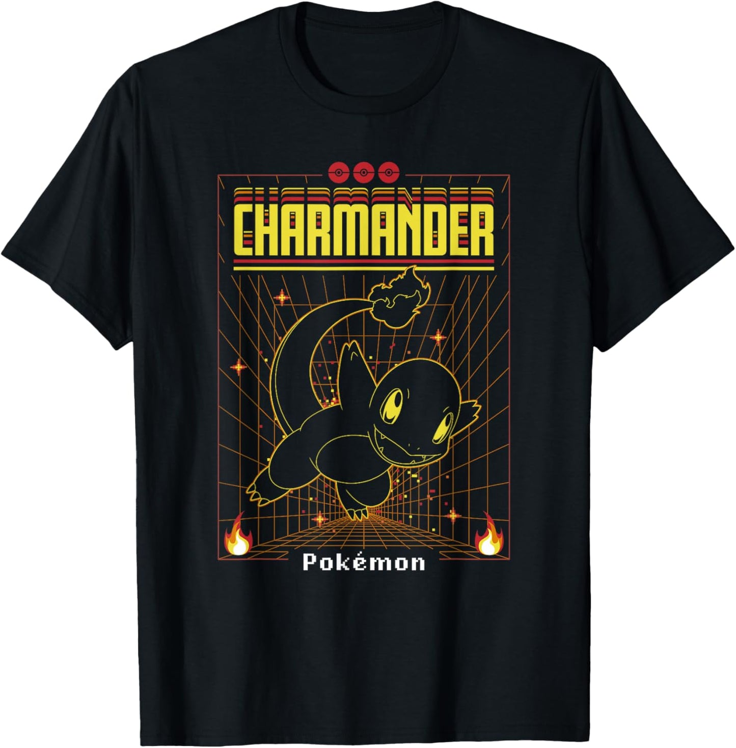 Pokémon Charmander 3D Grid Schematic T-Shirt - T-Shirt | Black