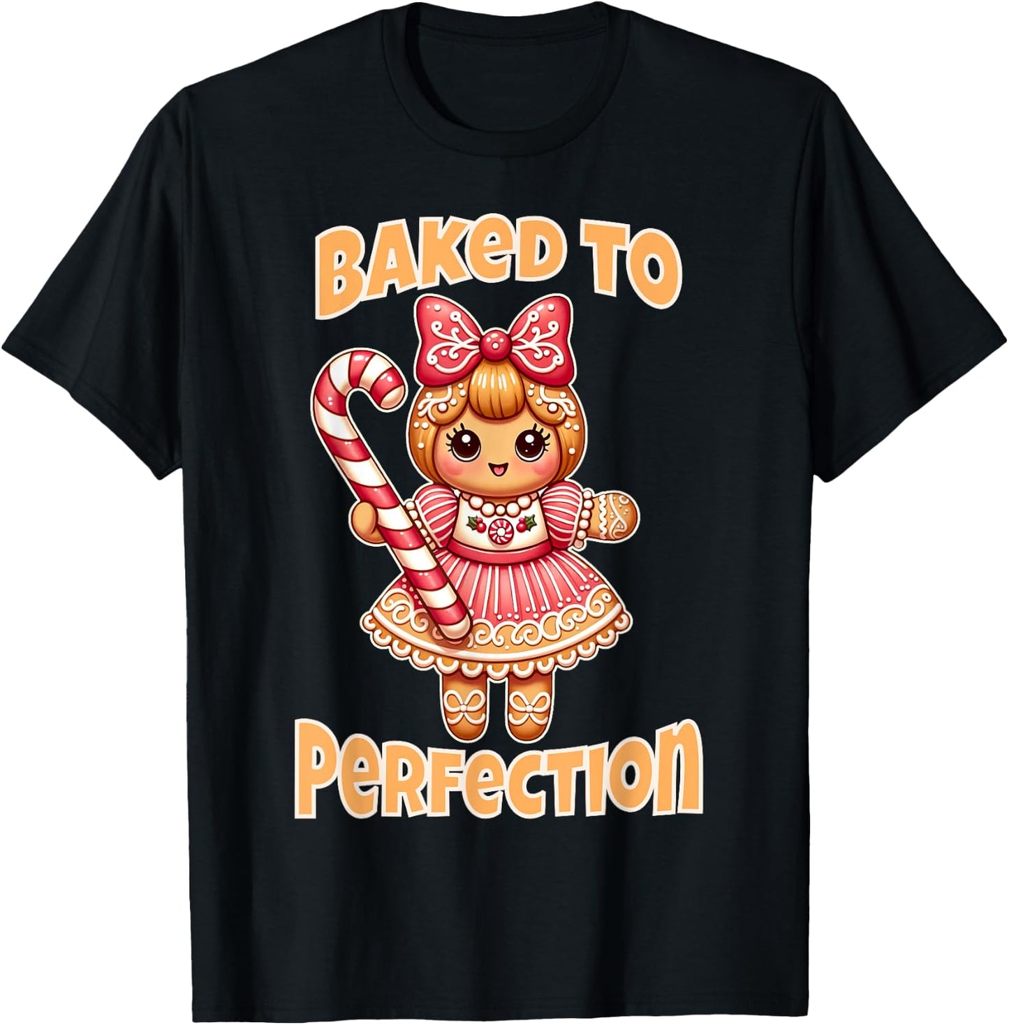 Cute Gingerbread Girl Baked to Perfection Christmas Women T-Shirt - T-Shirt | Black
