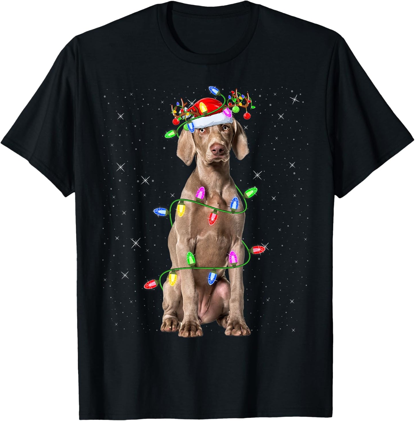 Weimaraner Dog Lover Xmas Lights Santa Weimaraner Christmas T-Shirt - T-Shirt | Black