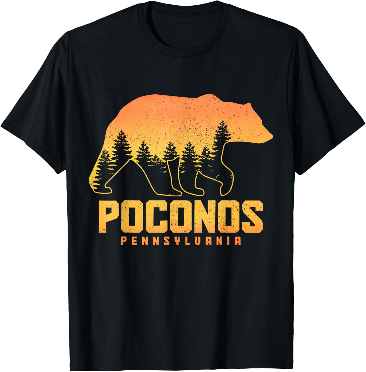 Poconos Pennsylvania Bear Hiking Vintage Pocono Mountains T-Shirt - T-Shirt | Black