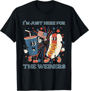Hot Dog I'm Just Here For The Wieners 4Th Of July T-Shirt - T-Shirt | Black