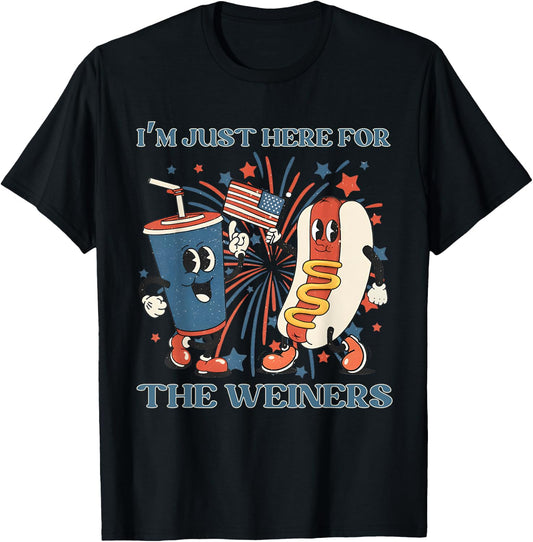 Hot Dog I'm Just Here For The Wieners 4Th Of July T-Shirt - T-Shirt | Black