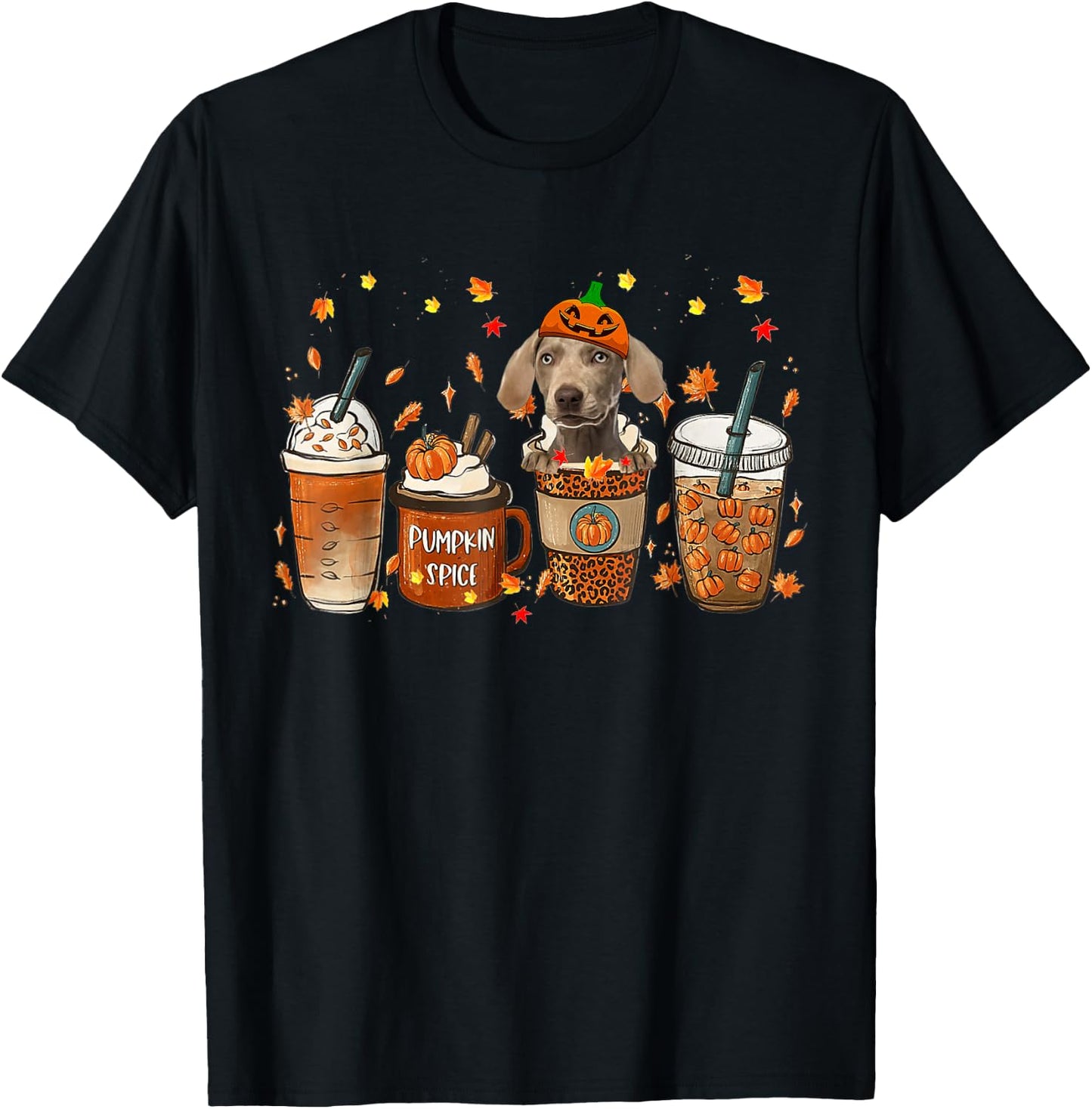 Weimaraner Fall Coffee Pumpkin Spice Latte Iced Autumn T-Shirt - T-Shirt | Black