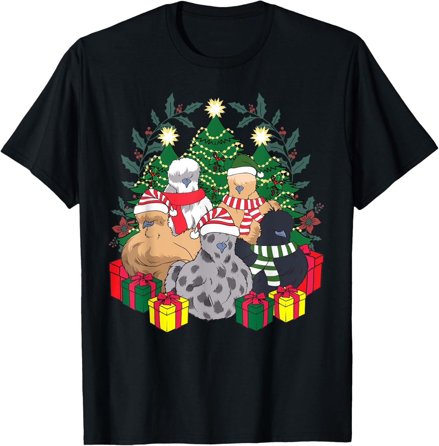 Poultry Farmer Funny Silky Silkie Chicken Lover Co Silkie Silky Chickens Christmas Xmas Cute Graphic Men's Black Cotton Blend T-Shirt - T-Shirt | Black