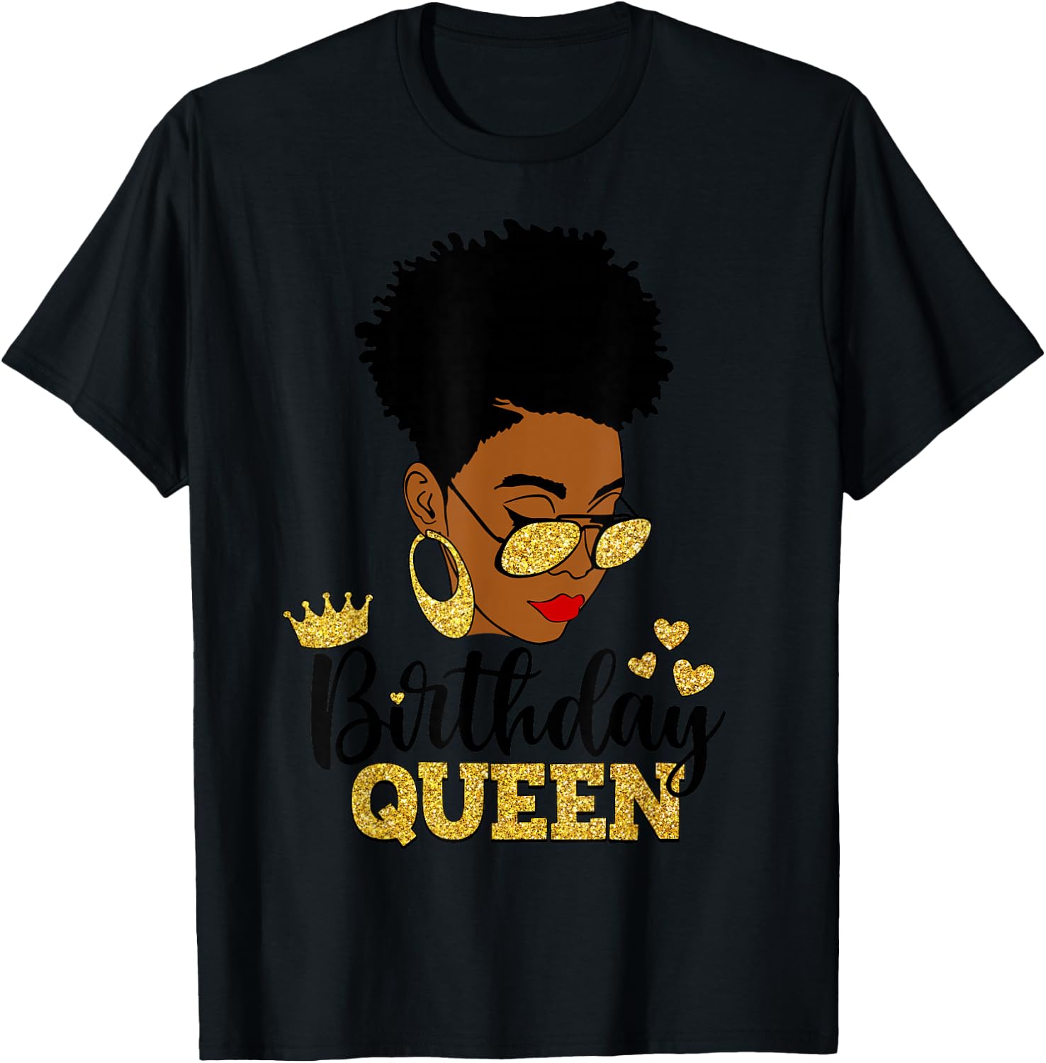 Birthday Queen Afro Short Hair African American Black Woman T-Shirt - T-Shirt | Black