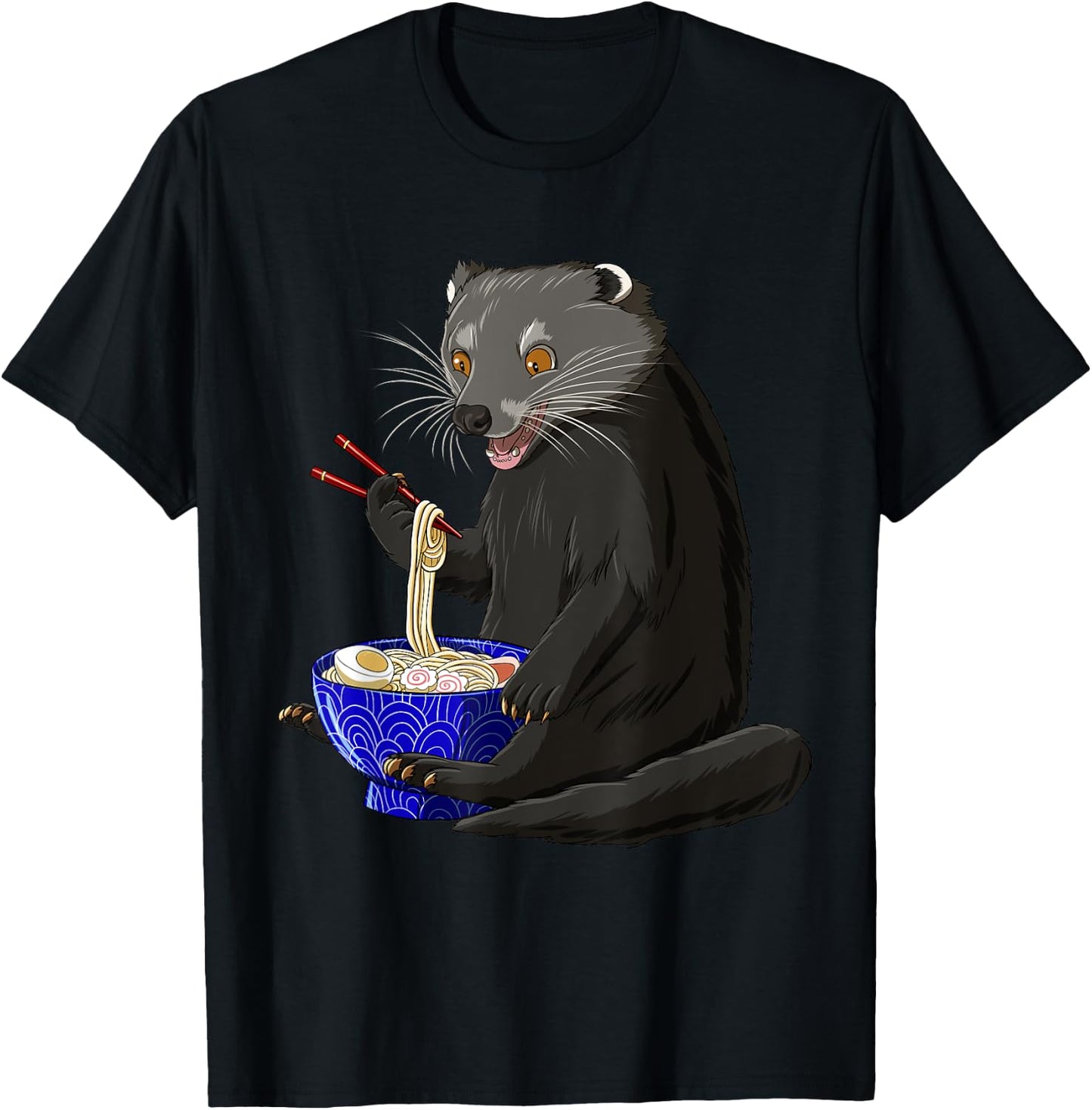 Funny Japanese Kawaii Ramen Binturong T-Shirt - T-Shirt | Black