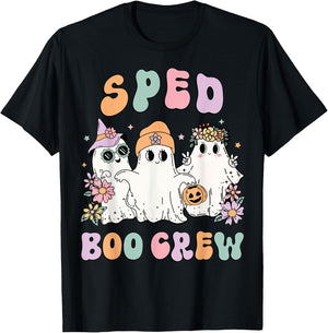 SPED Boo Crew Halloween Floral Ghost Special Ed SPED Teacher Women Kids T-Shirt - T-Shirt | Black