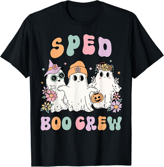 SPED Boo Crew Halloween Floral Ghost Special Ed SPED Teacher Women Kids T-Shirt - T-Shirt | Black