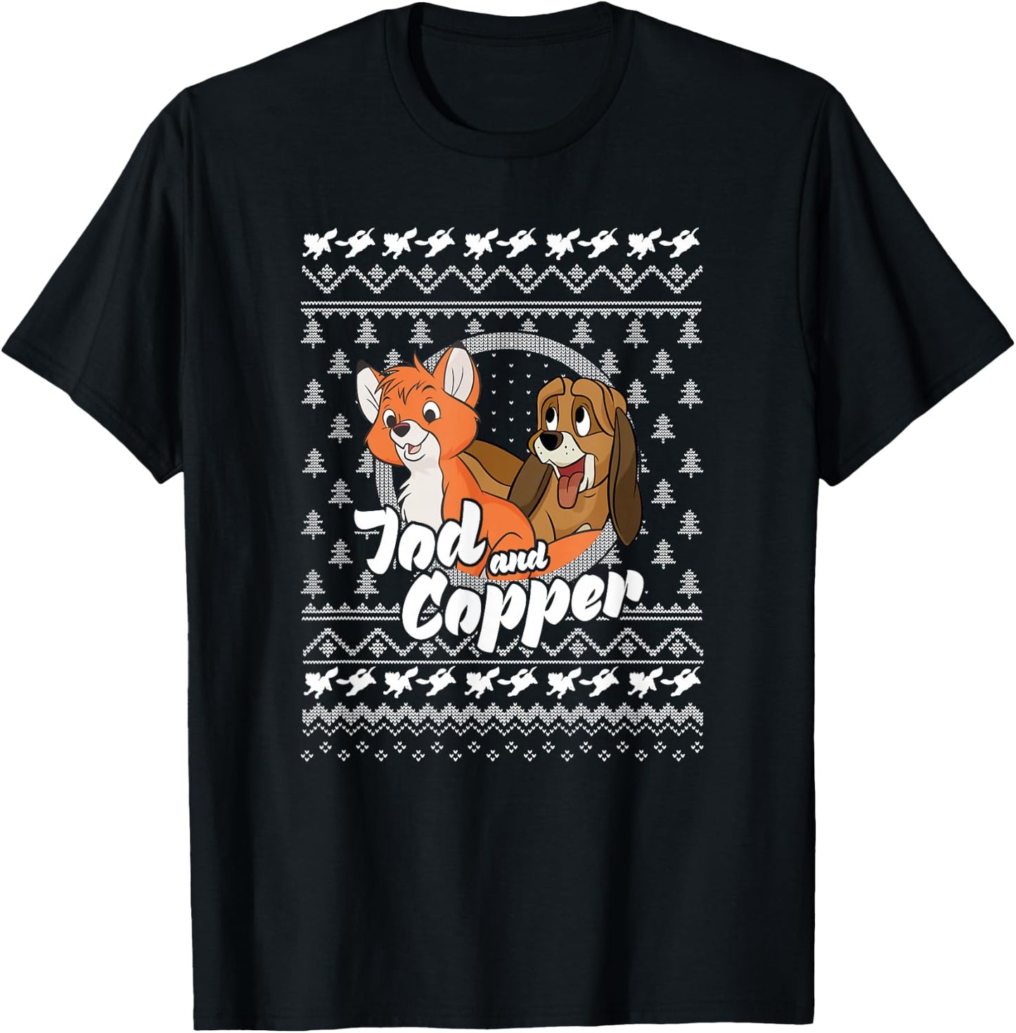 Disney The Fox and The Hound Christmas Tod and Copper Logo T-Shirt - T-Shirt | Black