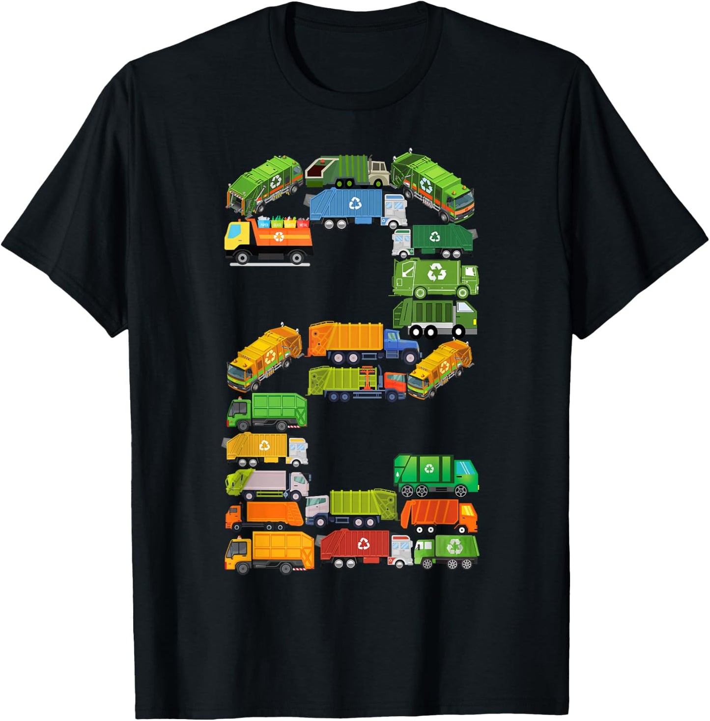 Toddler Garbage Truck Themed 2nd Birthday 2 Year Old Boys T-Shirt - T-Shirt | Black