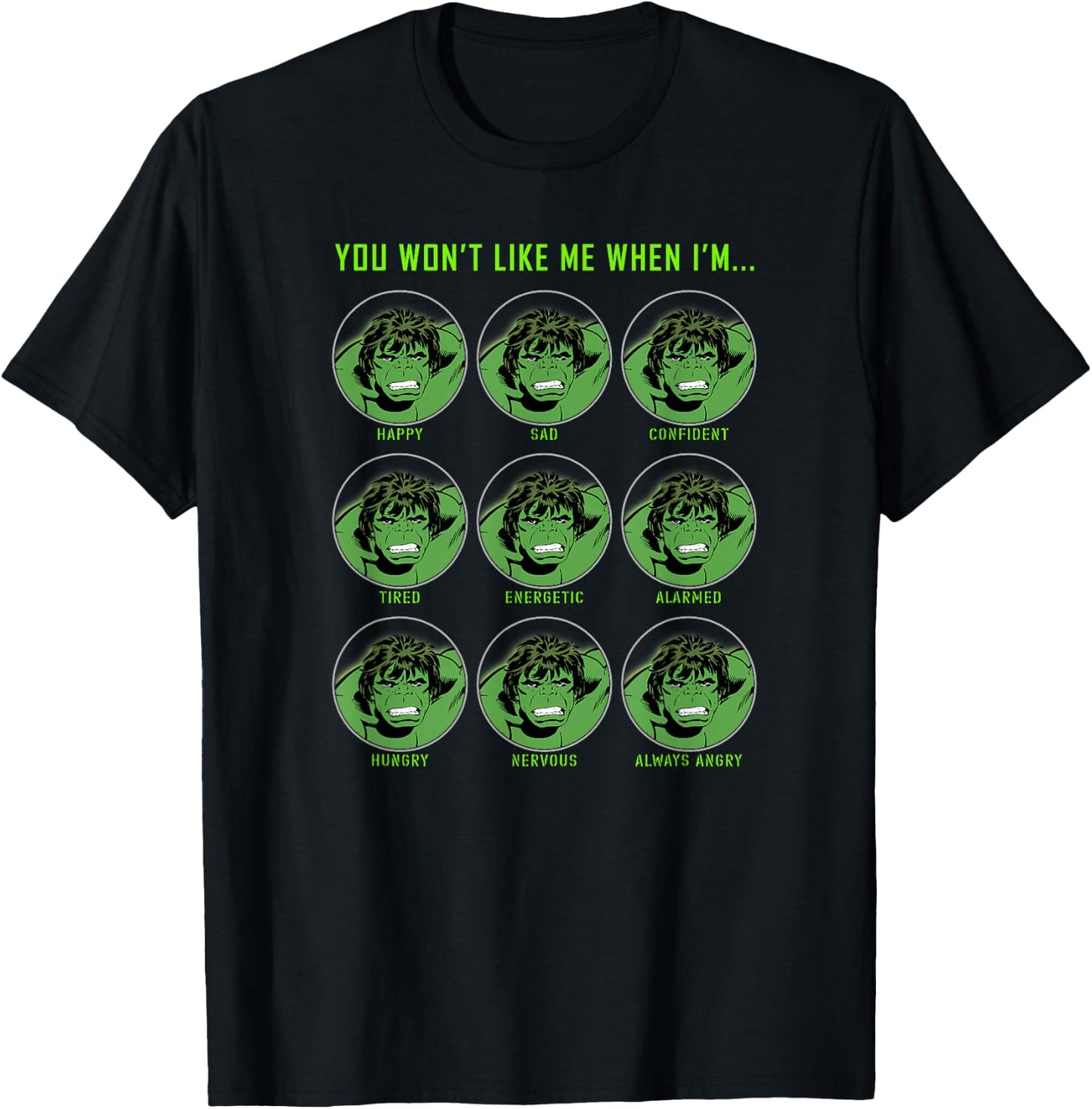 Marvel Hulk Classic Comic Expressions Of Hulk Grid T-Shirt - T-Shirt | Black