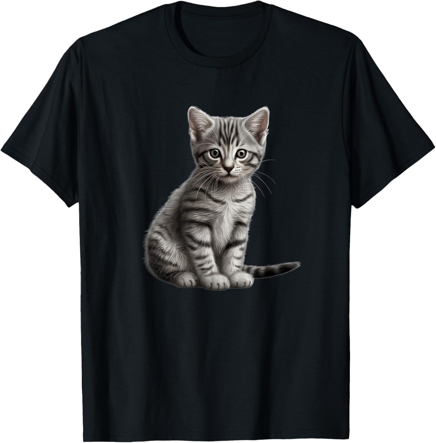 Grey Tabby Cat : Women's Cat-Themed Kids , Black, Small, Short Sleeve, Classic Fit, , Cute, Spring, Summer T-Shirt - T-Shirt | Black