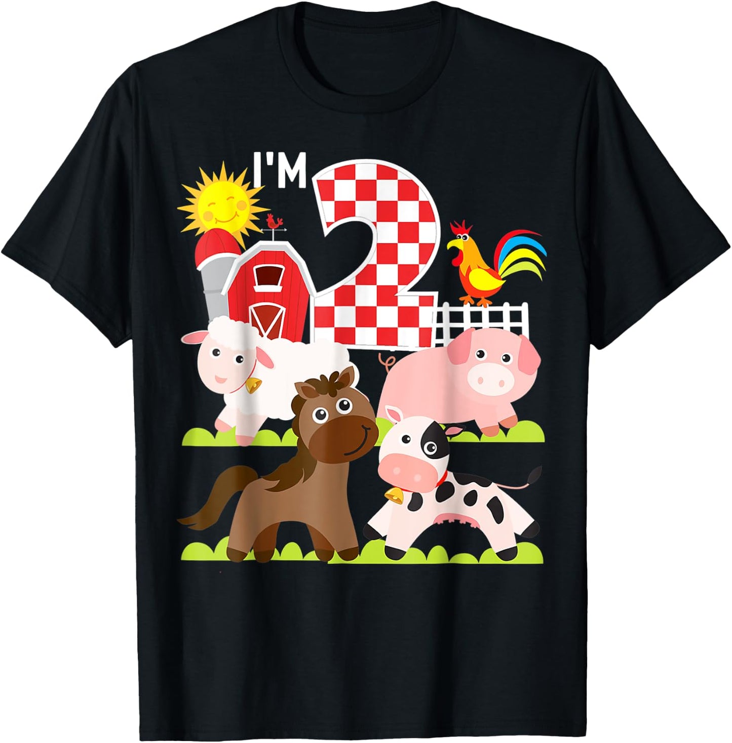Farm Animals Barnyard 2nd Birthday I'm 2 Year Old Toddler T-Shirt - T-Shirt | Black